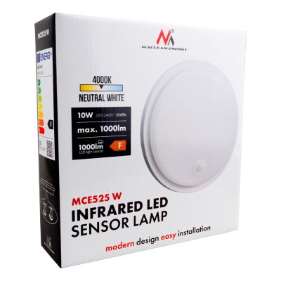 8. MACLEAN LAMPA LED Z CZUJNIKIEM RUCHU, CZUJNIK PIR, KOLOR BIAŁY, 10W, IP65, 1000LM, BARWA NEUTRALNA MCE525 W