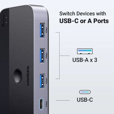 3. Przełącznik switch Ugreen CM662 USB 3.0 switch 2-in-4 + 2x kabel USB-A - czarny