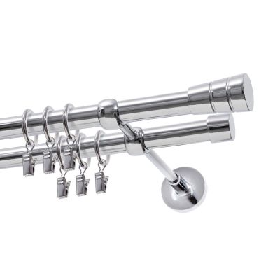 KARNISZ PODWÓJNY FI 19 MM  CHROM 160 CM STOŻEK Z KÓŁKAMI KOWALSKI