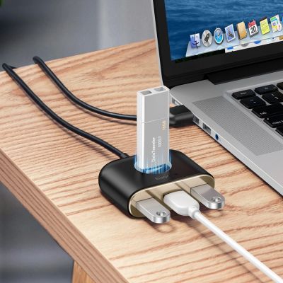 7. HUB Baseus Square USB-A do 1x USB-A 3.2 Gen 1 / 3x USB 2.0 z kablem 1m - czarny
