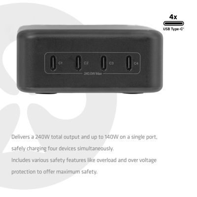 6. CLUB3D Stacja ładowania CAC-1933 z 4 portami USB-C® 240 W GaN PD 3.1 + PPS + wyświetlacz LED