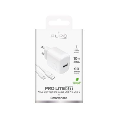 2. Ładowarka sieciowa Puro PROLITE 10W USB-A + kabel USB-A - USB-C 1.2m - biała