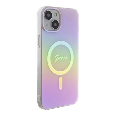 4. Etui Guess IML Iridescent MagSafe do iPhone 15 Plus - różowe