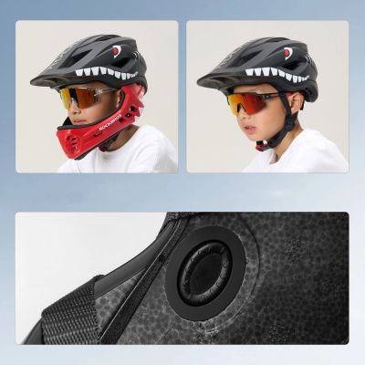 7. Kask rowerowy Rockbros TT-32005 Shark dziecięcy z odpinaną szczęką rozmiar M (54-58) - czarny