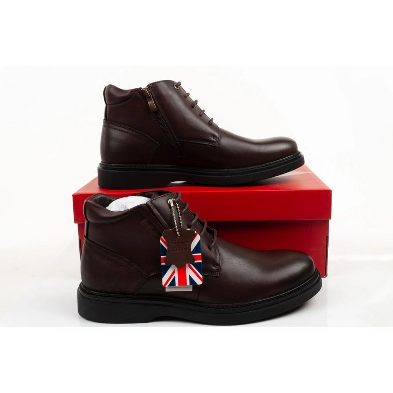 8. Lee Cooper buty męskie eleganckie skórzane brązowe trzewiki ocieplane