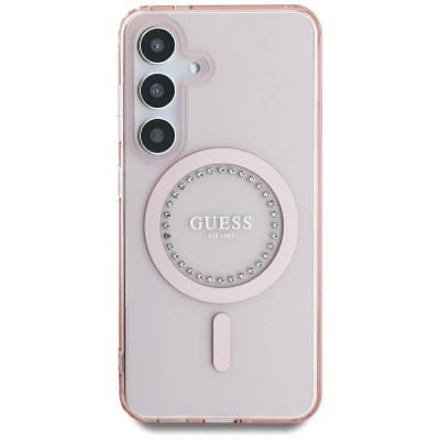 3. Etui Guess Rhinestones Printed Classic Logo MagSafe Samsung Galaxy S25 różowy