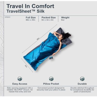 7. Wkładka do śpiwora Cocoon TravelSheet Silk, rhino/cornflower
