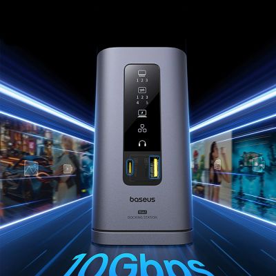 13. Stacja dokująca Baseus Spacemate hub USB-C 11w1 3xHDMI 4K 60Hz + 2xUSB-A (10Gb/s) + 1xUSB-C (10Gb/s) + RJ45 + 2xUSB-A (480Mb/s) + 1xUSB-C (PD) + 1xMinijack 3,5mm - szara
