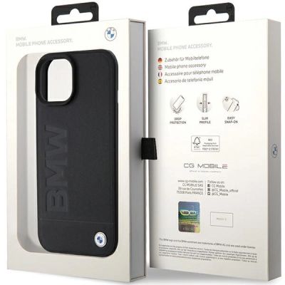 8. Etui BMW MagSafe Leather Hot Stamp na iPhone 15 Plus - czarne