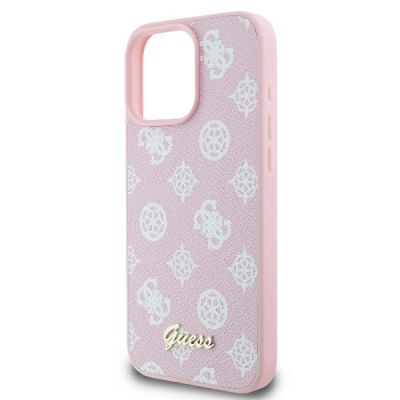 6. Etui Guess Peony Script Logo MagSafe na iPhone 16 Pro - różowe