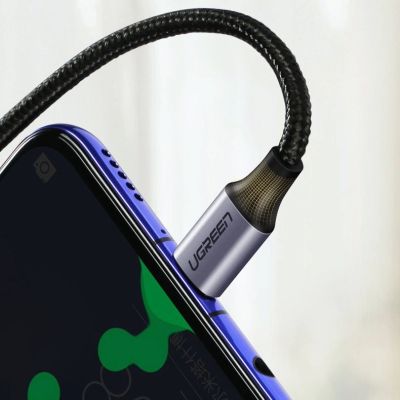 11. Kabel Ugreen US255 50123 USB-C (prosty) / USB-C (kątowy) PD QC 60W 3A 1m - szary