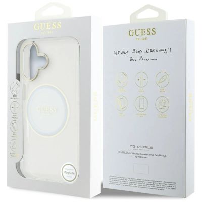 8. Etui Guess IML Metal Colored Circle Classic Logo MagSafe na iPhone 16 - białe