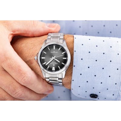 4. Zegarek Męski Giewont Elegance Sapphire Srebrno Czarny GW5160-B2
