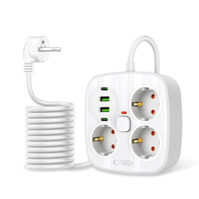 2. Listwa zasilająca Tech-Protect PCS3X4, 3 gniazda sieciowe, 2xUSB-A, 2xUSB-C 200 cm - biała
