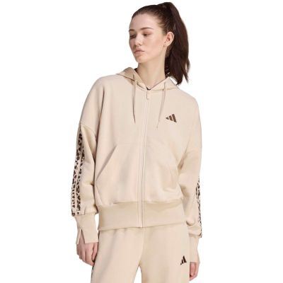 Bluza damska adidas Seasonal Essentials Animal Print 3-Stripes Full-Zip Hooded beżowa KH1547