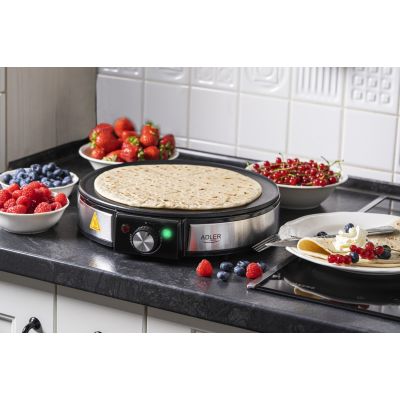 13. Adler AD 3058 urządzenie do smażenia naleśników 1 naleś. 1600 W Czarny, Stal nierdzewna