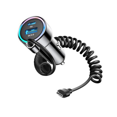 3. Ładowarka samochodowa 3w1 Joyroom JR-CL07 72W z kablem USB-C 1.6m – czarna