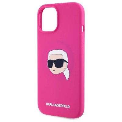 6. Etui Karl Lagerfeld Silicone Karl Head Print MagSafe na iPhone 15  6.1" - fuksja