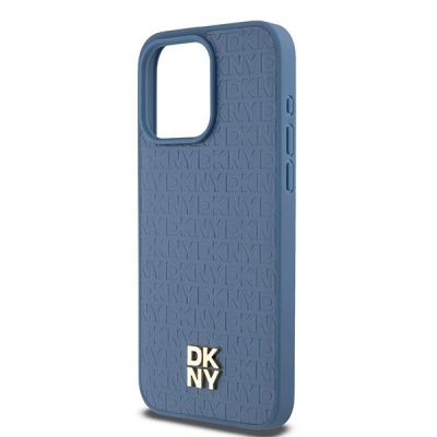 6. Etui DKNY Leather Monogram Pattern Metal Logo MagSafe na iPhone 15 Pro Max - niebieskie
