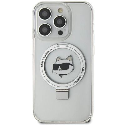 3. Etui Karl Lagerfeld Ring Stand Choupette Head MagSafe do iPhone 15 Pro Max - białe