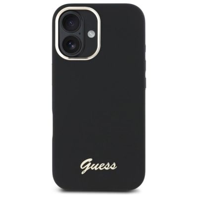 3. Etui Guess Silicone Script Metal Logo & Frame na iPhone 16 - czarne
