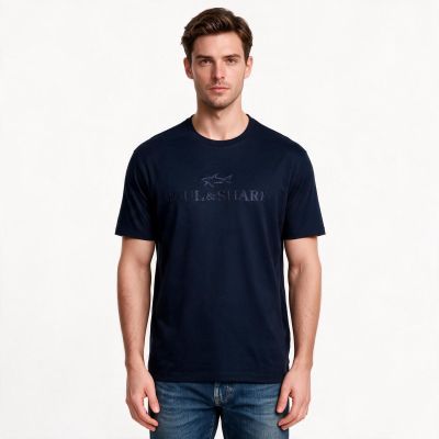 Paul&Shark Męski T-shirt z bawełny i lyocellu granatowy 26411007-13