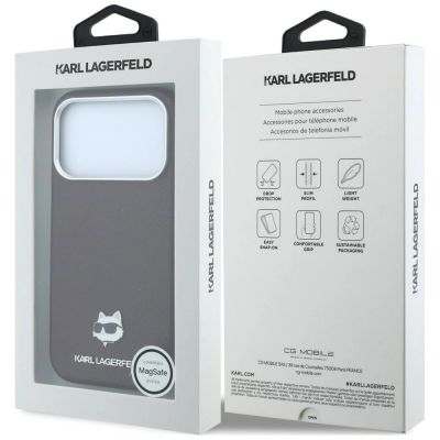 8. Etui Karl Lagerfeld Grained Choupette Head Metal MagSafe na iPhone 17 Pro / 18 Pro - burgundowe