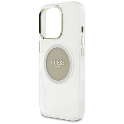 6. Etui Guess IML Metal Colored Circle Classic Logo MagSafe na iPhone 16 Pro - szare