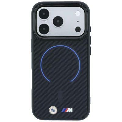 3. Etui BMW M Kevlar Blue Print Ring Metal  Logo MagSafe na iPhone 18 Pro Max / 17 Pro Max - czarne