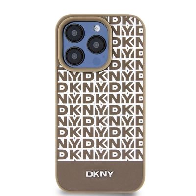 3. Etui DKNY Leather Printed Pattern Metal Logo MagSafe na iPhone 15 Pro Max - brązowe