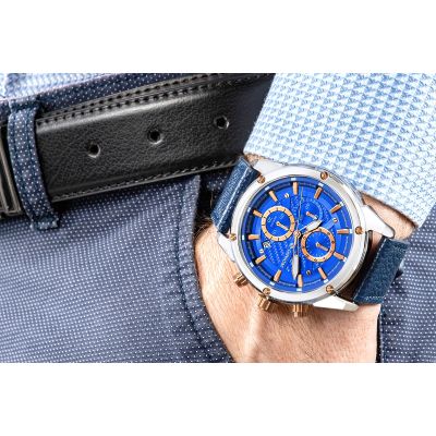 4. Zegarek Męski Giewont Chronograph Sapphire Srebrno Niebieski GW8810-A2