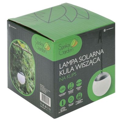 13. LAMPA SOLARNA PLASTIKOWA KULA WISZĄCA NA KLIPS 10X30CM