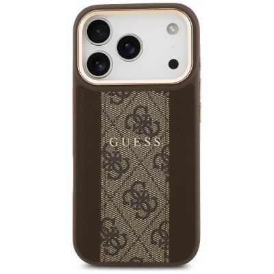 3. Etui Guess 4G Stripe MagSafe na iPhone 17 Pro - brązowe