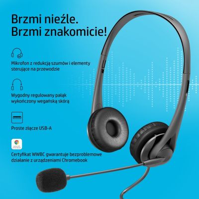 5. Słuchawki z mikrofonem HP Stereo USB Headset G2 przewodowe czarne 428H5AA