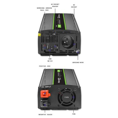 11. Qoltec Przetwornica napięcia Monolith 2000 MS Wave | 12V na 230V | 1000/2000W | USB