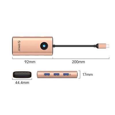 2. Stacja dokująca USB-C Orico PW11 6w1 3x USB-A 3.0 1x USB-C 3.0 1x USB-C PD 100 W 1x HDMI 4K 30Hz - różowo-złota
