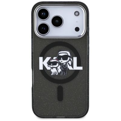 3. Etui Karl Lagerfeld IML Glitter Karl & Choupette Sketch Logo MagSafe na iPhone 17 Pro - czarne