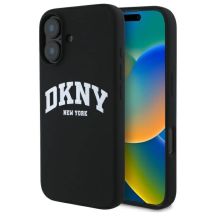 Etui DKNY Silicone White Printed Logo MagSafe na iPhone 16 - czarne