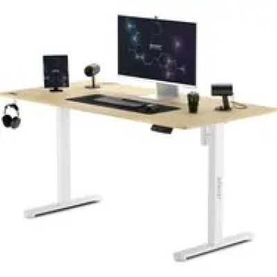 SENSE7 Nojo Sosna Biurko sosnowe białe / wysokość regulowana elektrycznie / 140 x 70 cm / nośność 80 kg