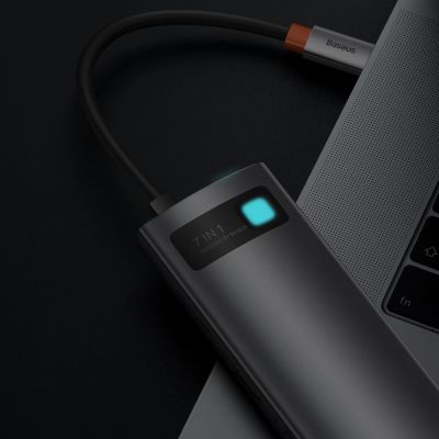 9. Baseus Metal Gleam Series multifunkcjonalny HUB USB 7w1 Typ C HDMI czytnik kart TF PD szary (WKWG020113)