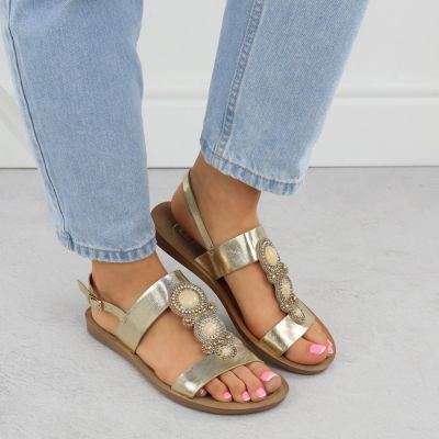 3. Sandały damskie płaskie z ozdobą meliczne złote Filippo DS6882