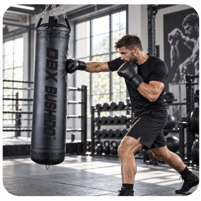 5. Worek bokserski PREMIUM + obręcz SBRX Black  Pusty - 150cm | DBX Bushido