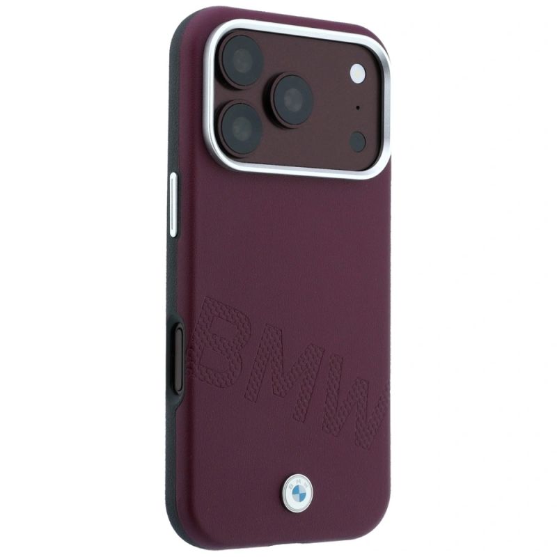 4. Etui BMW Sign Inclined Deboss Letters MagSafe na iPhone 17 Pro Max / 18 Pro Max - bordowe