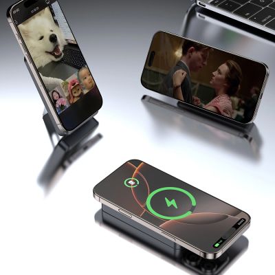 6. Powerbank Dudao K29 10000mAh PD 20W z MagSafe z metalową obudową, podstawką i wbudowanymi kablami USB-C/Lightning - srebrny