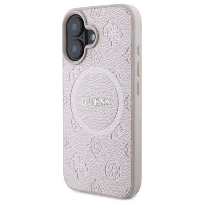 2. Etui Guess Saffiano Peony Classic Logo MagSafe na iPhone 16 - różowe