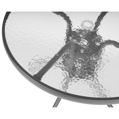 5. ZESTAW MEBLI OGRODOWYCH OKRĄGŁY STÓŁ 4 KRZESŁA I PARASOL CIEMNY SZARY