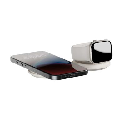 3. Bezprzewodowa ładowarka podróżna Qi2 15W do dwóch urządzeń kompatybilna z MagSafe (sandstone)