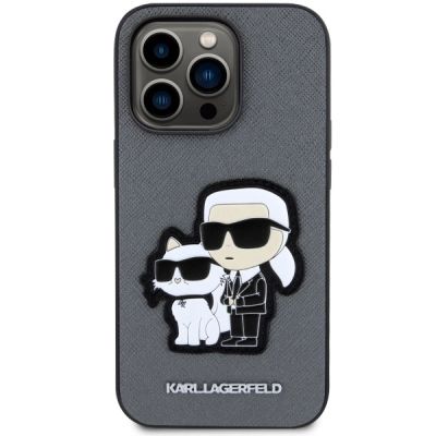 3. Etui Karl Lagerfeld Saffiano Karl & Choupette na iPhone 14 Pro 6- srebrne