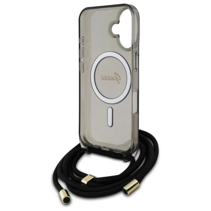 6. Etui Guess Crossbody Cord Script MagSafe na iPhone 16 - czarne