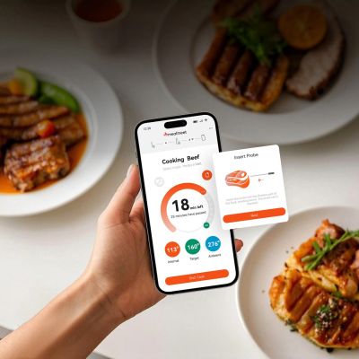 5. Termometr kuchenny Meatmeet S Pro z aplikacją Bluetooth do grilla piekarnika wędzarni - szary